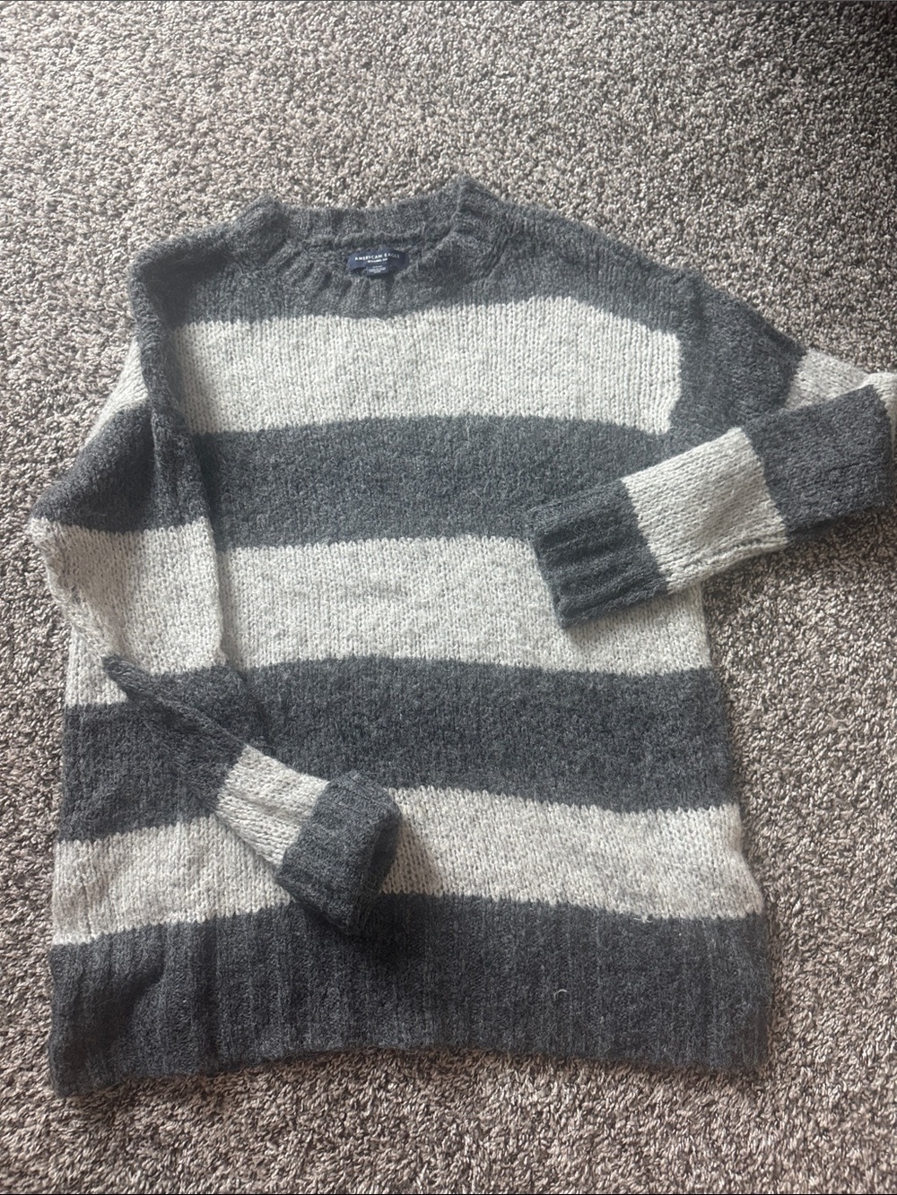 Aerie Women’s Striped Crewneck Sweater - Dark Gray and Light Gray